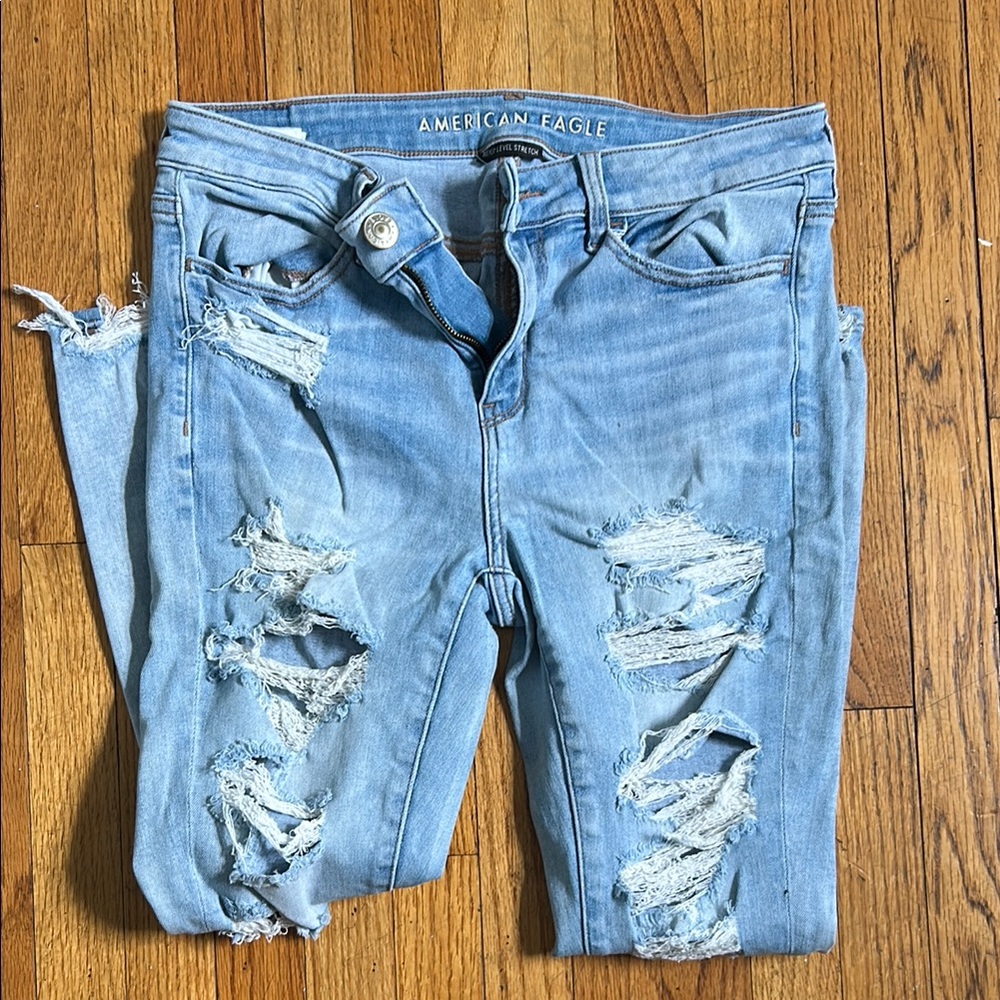 American Eagle Outfitters Blue Skinny Distressed Jeans
